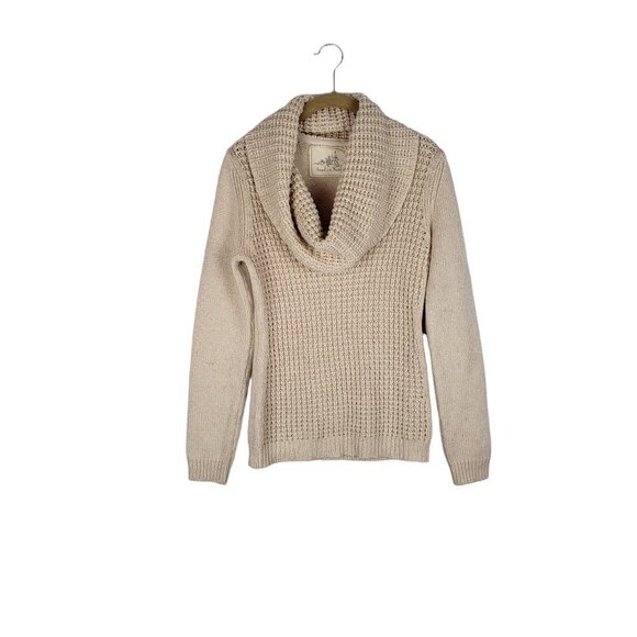 Anthro Angel of the North Cowl Sweater Chunky Waffle Knit Tan Cream Size Medium - Picture 1 of 7